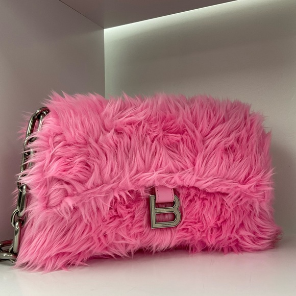 Balenciaga Handbags - Balenciaga Pink Faux Fur Shoulder Bag with Chain Strap